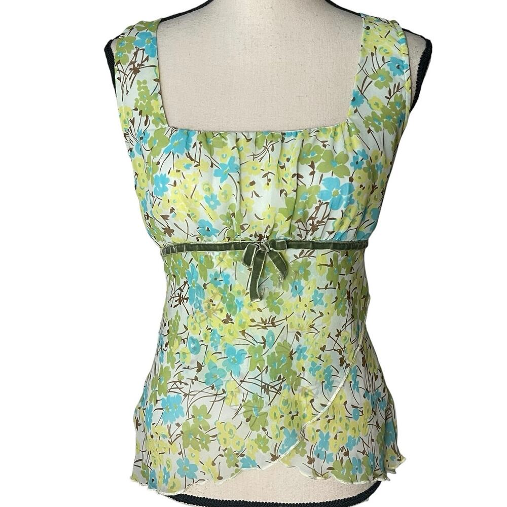VTG Studio Y Y2K Fairy Babydoll Top Small Floral Chiffon Asymmetrical Overlay